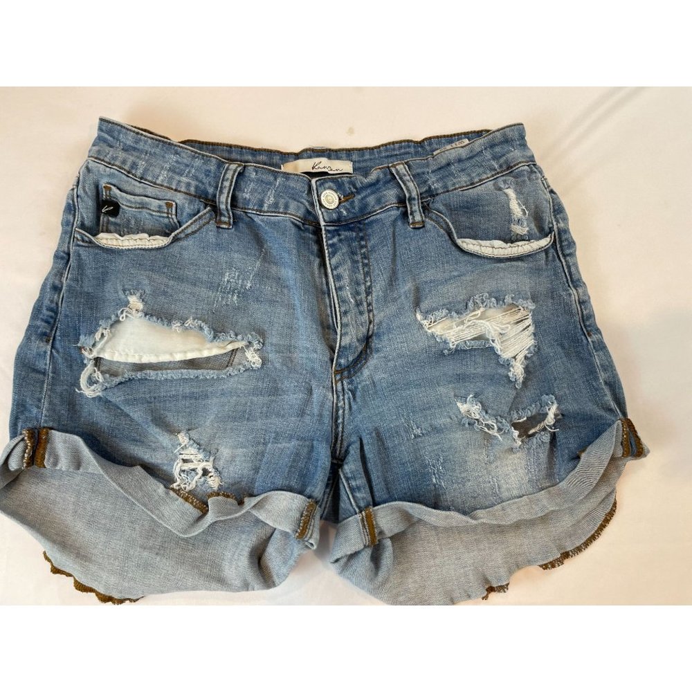 KanCan Womens Denim Shorts KC6005L Distressed Frayed Cuffed Hem Blue Size W11